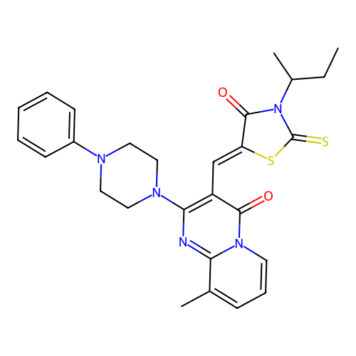 3-{(Z)-[3-(butan-2-yl)-4-oxo-2-thioxo-1,3-thiazolidin-5-ylidene]methyl}-9-methyl-2-(4-phenylpiperazin-1-yl)-4H-pyrido[1,2-a]pyrimidin-4-one structure