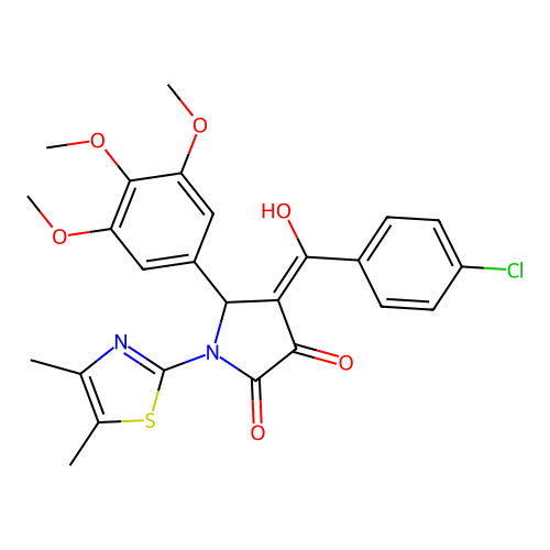(4E)-4-[(4-chlorophenyl)(hydroxy)methylidene]-1-(4,5-dimethyl-1,3-thiazol-2-yl)-5-(3,4,5-trimethoxyphenyl)pyrrolidine-2,3-dione structure
