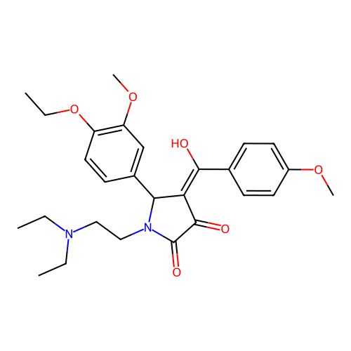 (4E)-1-(2-diethylaminoethyl)-5-(4-ethoxy-3-methoxyphenyl)-4-[hydroxy-(4-methoxyphenyl)methylidene]pyrrolidine-2,3-dione structure