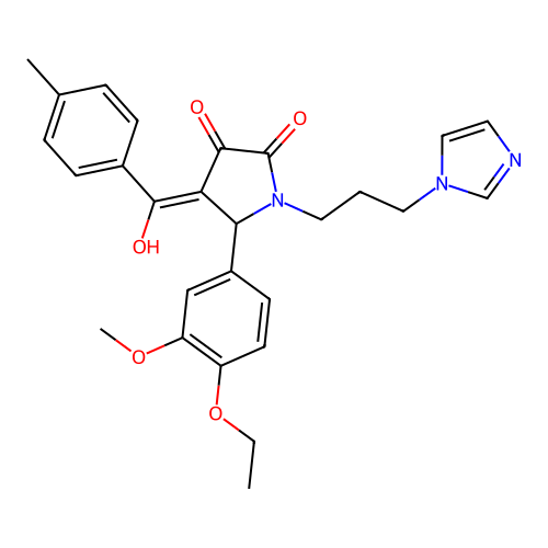 (4E)-5-(4-ethoxy-3-methoxyphenyl)-4-[hydroxy-(4-methylphenyl)methylidene]-1-(3-imidazol-1-ylpropyl)pyrrolidine-2,3-dione structure