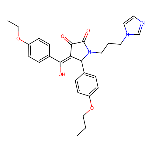 (4E)-4-[(4-ethoxyphenyl)-hydroxymethylidene]-1-(3-imidazol-1-ylpropyl)-5-(4-propoxyphenyl)pyrrolidine-2,3-dione structure