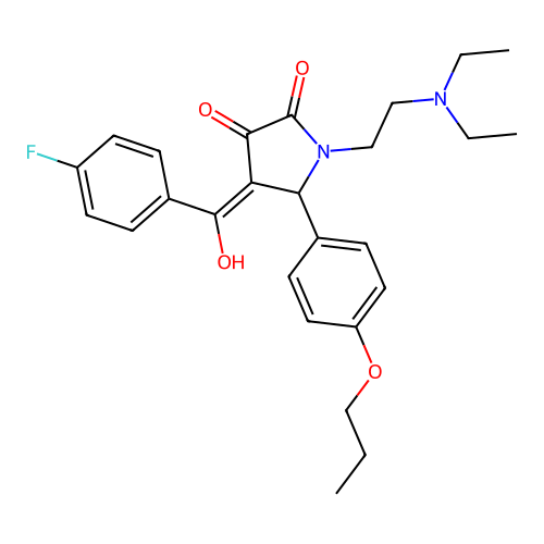 (4E)-1-(2-diethylaminoethyl)-4-[(4-fluorophenyl)-hydroxymethylidene]-5-(4-propoxyphenyl)pyrrolidine-2,3-dione structure