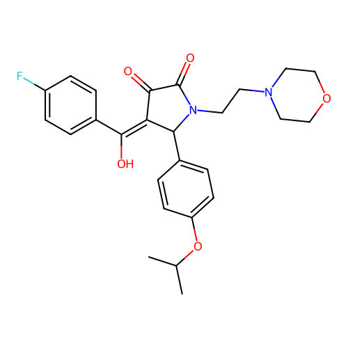 (4E)-4-[(4-fluorophenyl)-hydroxymethylidene]-1-(2-morpholin-4-ylethyl)-5-(4-propan-2-yloxyphenyl)pyrrolidine-2,3-dione structure