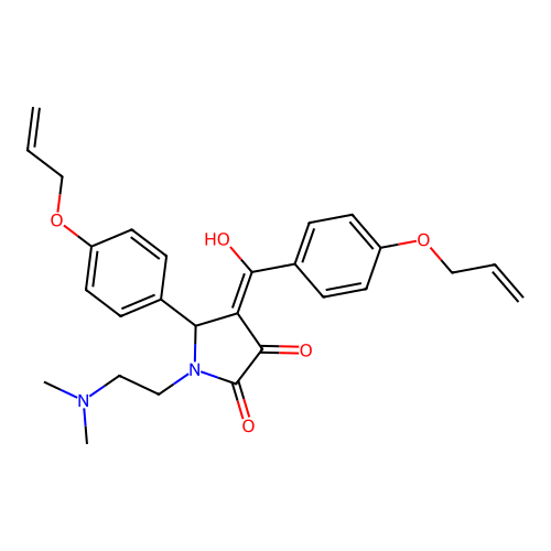 (4E)-1-(2-dimethylaminoethyl)-4-[hydroxy-(4-prop-2-enoxyphenyl)methylidene]-5-(4-prop-2-enoxyphenyl)pyrrolidine-2,3-dione structure
