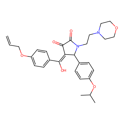 (4E)-4-[hydroxy-(4-prop-2-enoxyphenyl)methylidene]-1-(2-morpholin-4-ylethyl)-5-(4-propan-2-yloxyphenyl)pyrrolidine-2,3-dione structure