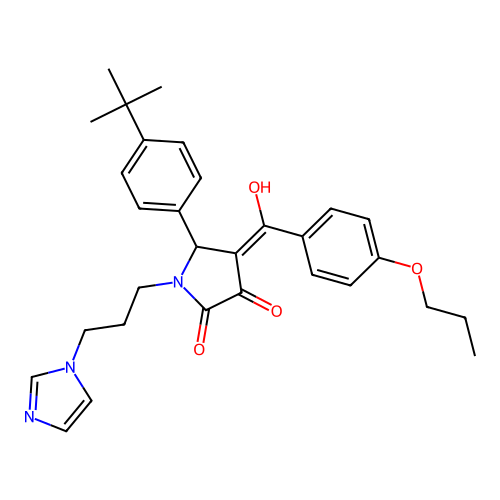 (4E)-5-(4-tert-butylphenyl)-4-[hydroxy-(4-propoxyphenyl)methylidene]-1-(3-imidazol-1-ylpropyl)pyrrolidine-2,3-dione structure