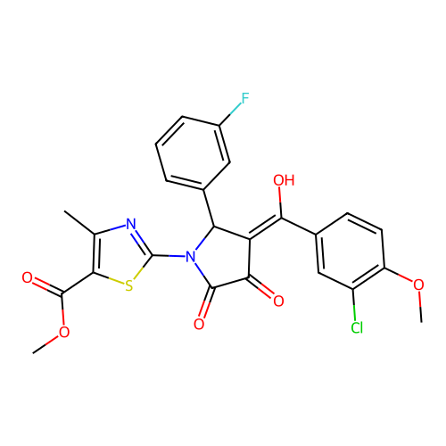 methyl 2-(3-(3-chloro-4-methoxybenzoyl)-2-(3-fluorophenyl)-4-hydroxy-5-oxo-2,5-dihydro-1H-pyrrol-1-yl)-4-methylthiazole-5-carboxylate structure