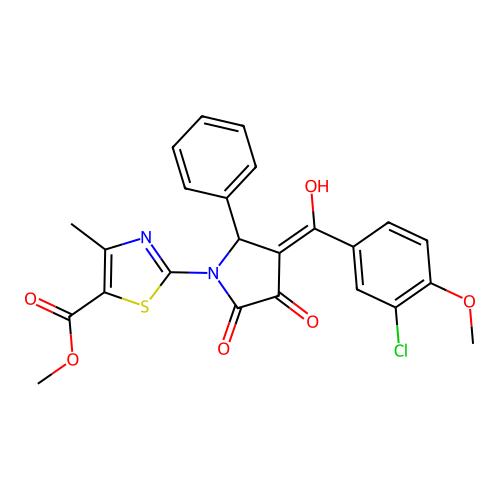 methyl 2-(3-(3-chloro-4-methoxybenzoyl)-4-hydroxy-5-oxo-2-phenyl-2,5-dihydro-1H-pyrrol-1-yl)-4-methylthiazole-5-carboxylate structure