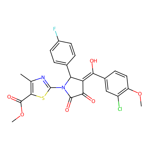 methyl 2-(3-(3-chloro-4-methoxybenzoyl)-2-(4-fluorophenyl)-4-hydroxy-5-oxo-2,5-dihydro-1H-pyrrol-1-yl)-4-methylthiazole-5-carboxylate structure