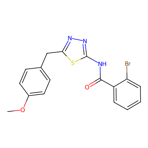 2-bromo-N-[5-(4-methoxybenzyl)-1,3,4-thiadiazol-2-yl]benzamide structure