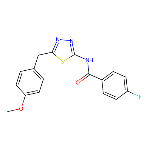 4-fluoro-N-[(2Z)-5-(4-methoxybenzyl)-1,3,4-thiadiazol-2(3H)-ylidene]benzamide structure