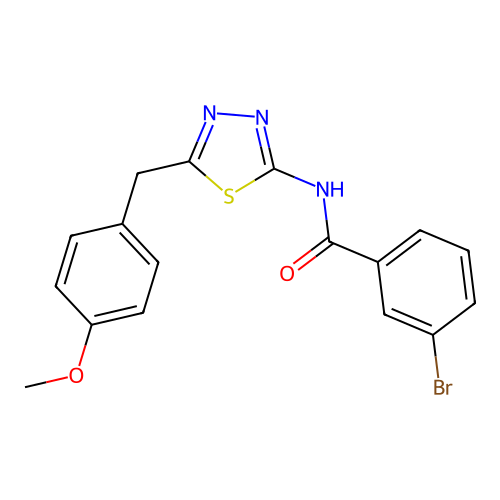 3-bromo-N-(5-(4-methoxybenzyl)-1,3,4-thiadiazol-2-yl)benzamide structure