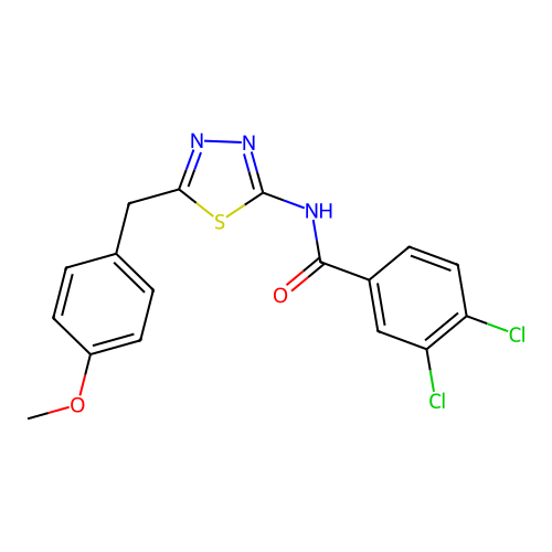 3,4-dichloro-N-(5-(4-methoxybenzyl)-1,3,4-thiadiazol-2-yl)benzamide structure