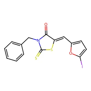 3-Benzyl-5-[(5-iodofuran-2-yl)methylidene]-2-sulfanylidene-1,3-thiazolidin-4-one structure