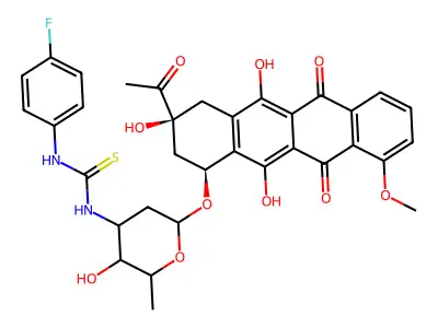 1-[6-[[(1S,3S)-3-acetyl-3,5,12-trihydroxy-10-methoxy-6,11-dioxo-2,4-dihydro-1H-tetracen-1-yl]oxy]-3-hydroxy-2-methyloxan-4-yl]-3-(4-fluorophenyl)thiourea structure