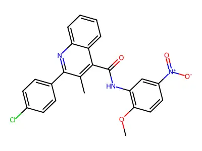 2-(4-chlorophenyl)-N-(2-methoxy-5-nitrophenyl)-3-methylquinoline-4-carboxamide structure