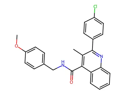 2-(4-chlorophenyl)-N-[(4-methoxyphenyl)methyl]-3-methylquinoline-4-carboxamide structure