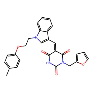 (5Z)-1-(furan-2-ylmethyl)-5-({1-[2-(4-methylphenoxy)ethyl]-1H-indol-3-yl}methylidene)pyrimidine-2,4,6(1H,3H,5H)-trione structure