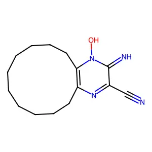 4-hydroxy-3-imino-5,6,7,8,9,10,11,12,13,14-decahydrocyclododeca[b]pyrazine-2-carbonitrile structure