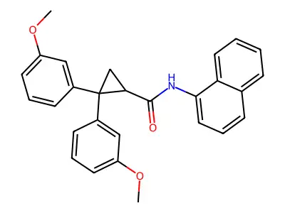 2,2-Bis(3-methoxyphenyl)-N-(naphthalen-1-yl)cyclopropane-1-carboxamide structure