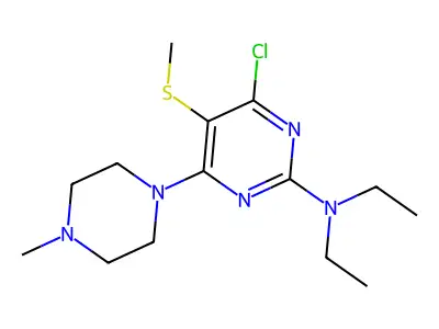 4-Chloro-2-diethylamino-6-(4-methylpiperazino)-5-(methylthio)pyrimidine structure