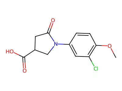 (3R)-1-(3-chloro-4-methoxyphenyl)-5-oxopyrrolidine-3-carboxylic acid structure