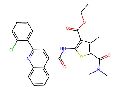 ethyl 2-[[2-(2-chlorophenyl)quinoline-4-carbonyl]amino]-5-(dimethylcarbamoyl)-4-methylthiophene-3-carboxylate structure