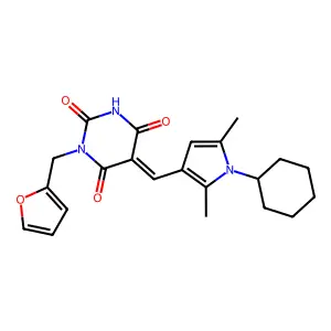 (5Z)-5-[(1-cyclohexyl-2,5-dimethyl-1H-pyrrol-3-yl)methylidene]-1-(furan-2-ylmethyl)pyrimidine-2,4,6(1H,3H,5H)-trione structure