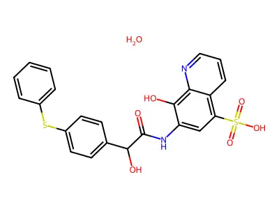 5-Quinolinesulfonic acid, 8-hydroxy-7-((beta-hydroxy-alpha-oxo-p-phenylthio)phenethylamino)-, hydrate structure