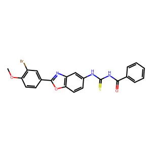 N-[[2-(3-bromo-4-methoxyphenyl)-1,3-benzoxazol-5-yl]carbamothioyl]benzamide structure