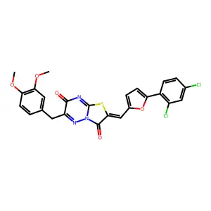 (2Z)-2-{[5-(2,4-dichlorophenyl)furan-2-yl]methylidene}-6-(3,4-dimethoxybenzyl)-7H-[1,3]thiazolo[3,2-b][1,2,4]triazine-3,7(2H)-dione structure