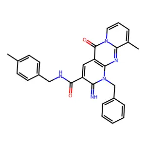 1-benzyl-2-imino-10-methyl-N-(4-methylbenzyl)-5-oxo-1,5-dihydro-2H-dipyrido[1,2-a:2',3'-d]pyrimidine-3-carboxamide structure