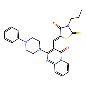3-[(Z)-(4-oxo-3-propyl-2-thioxo-1,3-thiazolidin-5-ylidene)methyl]-2-(4-phenylpiperazin-1-yl)-4H-pyrido[1,2-a]pyrimidin-4-one structure