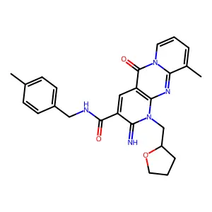 2-imino-10-methyl-N-(4-methylbenzyl)-5-oxo-1-(tetrahydrofuran-2-ylmethyl)-1,5-dihydro-2H-dipyrido[1,2-a:2',3'-d]pyrimidine-3-carboxamide structure
