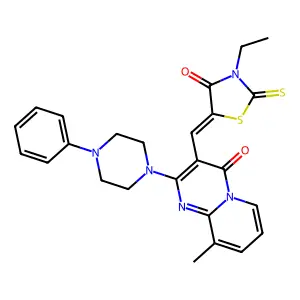 3-[(Z)-(3-ethyl-4-oxo-2-thioxo-1,3-thiazolidin-5-ylidene)methyl]-9-methyl-2-(4-phenylpiperazin-1-yl)-4H-pyrido[1,2-a]pyrimidin-4-one structure