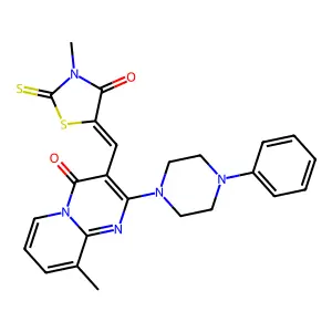 9-methyl-3-[(Z)-(3-methyl-4-oxo-2-thioxo-1,3-thiazolidin-5-ylidene)methyl]-2-(4-phenylpiperazin-1-yl)-4H-pyrido[1,2-a]pyrimidin-4-one structure