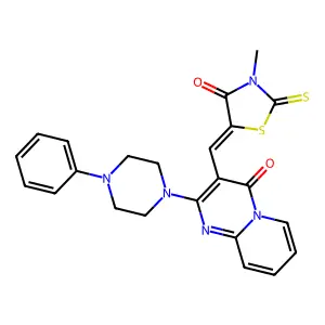 3-[(Z)-(3-methyl-4-oxo-2-thioxo-1,3-thiazolidin-5-ylidene)methyl]-2-(4-phenylpiperazin-1-yl)-4H-pyrido[1,2-a]pyrimidin-4-one structure