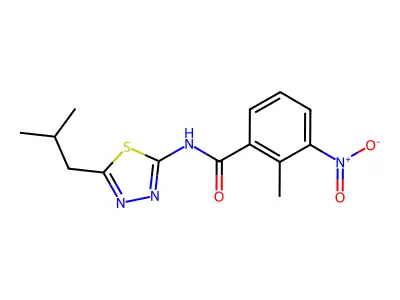 2-methyl-N-[5-(2-methylpropyl)-1,3,4-thiadiazol-2-yl]-3-nitrobenzamide structure