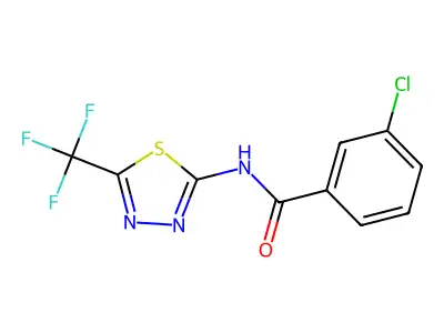 3-chloro-N-[5-(trifluoromethyl)-1,3,4-thiadiazol-2-yl]benzamide structure