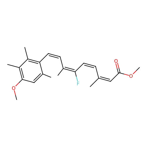 Methyl 6-fluoro-9-(4-methoxy-2,3,6-trimethylphenyl)-3,7-dimethyl-2,4,6,8-nonatetraenoate (all-E)- structure