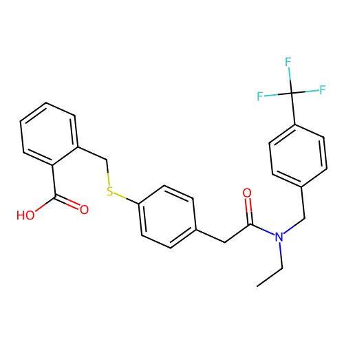 2-({[4-(2-{Ethyl[4-(trifluoromethyl)benzyl]amino}-2-oxoethyl)phenyl]thio}methyl)benzoic acid structure