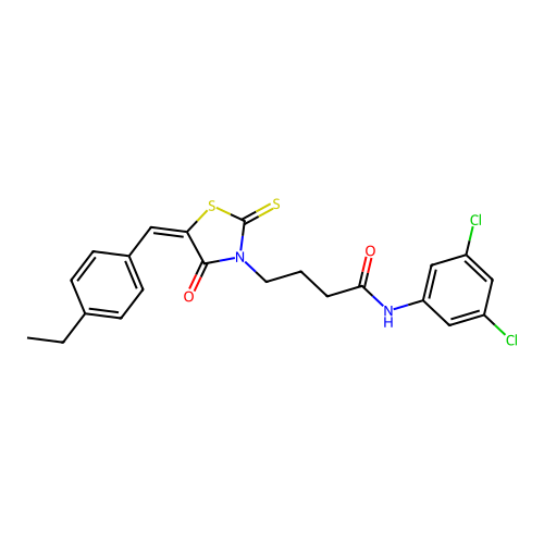 N-(3,5-dichlorophenyl)-4-[(5E)-5-[(4-ethylphenyl)methylidene]-4-oxo-2-sulfanylidene-1,3-thiazolidin-3-yl]butanamide structure