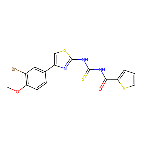 N-((4-(3-bromo-4-methoxyphenyl)thiazol-2-yl)carbamothioyl)thiophene-2-carboxamide structure