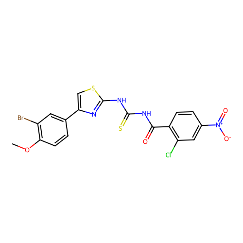 N-((4-(3-bromo-4-methoxyphenyl)thiazol-2-yl)carbamothioyl)-2-chloro-4-nitrobenzamide structure