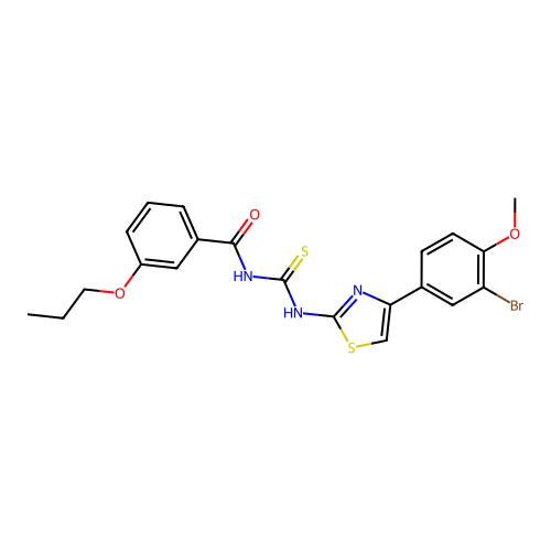 N-((4-(3-bromo-4-methoxyphenyl)thiazol-2-yl)carbamothioyl)-3-propoxybenzamide structure