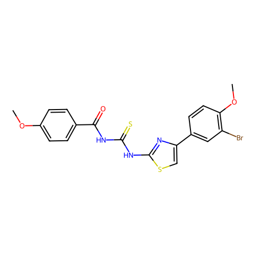 N-((4-(3-bromo-4-methoxyphenyl)thiazol-2-yl)carbamothioyl)-4-methoxybenzamide structure