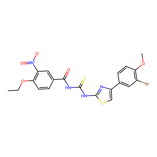 N-{[4-(3-bromo-4-methoxyphenyl)-1,3-thiazol-2-yl]carbamothioyl}-4-ethoxy-3-nitrobenzamide structure
