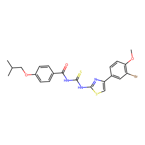 N-((4-(3-bromo-4-methoxyphenyl)thiazol-2-yl)carbamothioyl)-4-isobutoxybenzamide structure