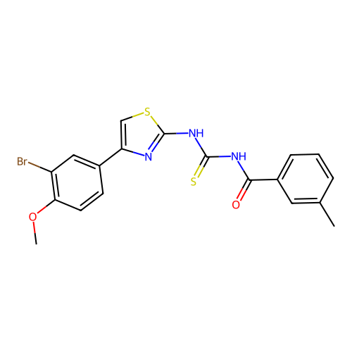 N-((4-(3-bromo-4-methoxyphenyl)thiazol-2-yl)carbamothioyl)-3-methylbenzamide structure