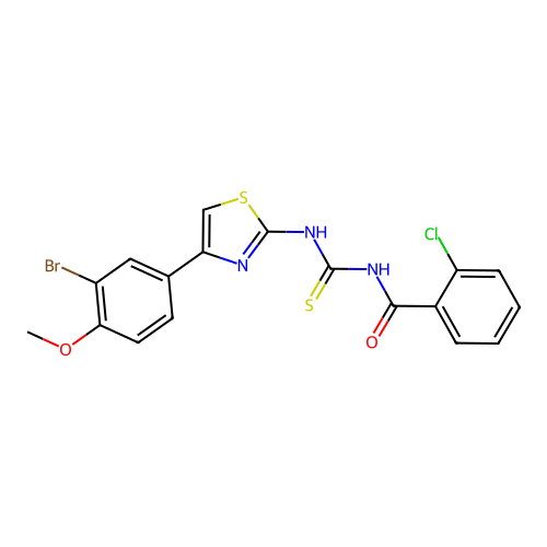 N-((4-(3-bromo-4-methoxyphenyl)thiazol-2-yl)carbamothioyl)-2-chlorobenzamide structure
